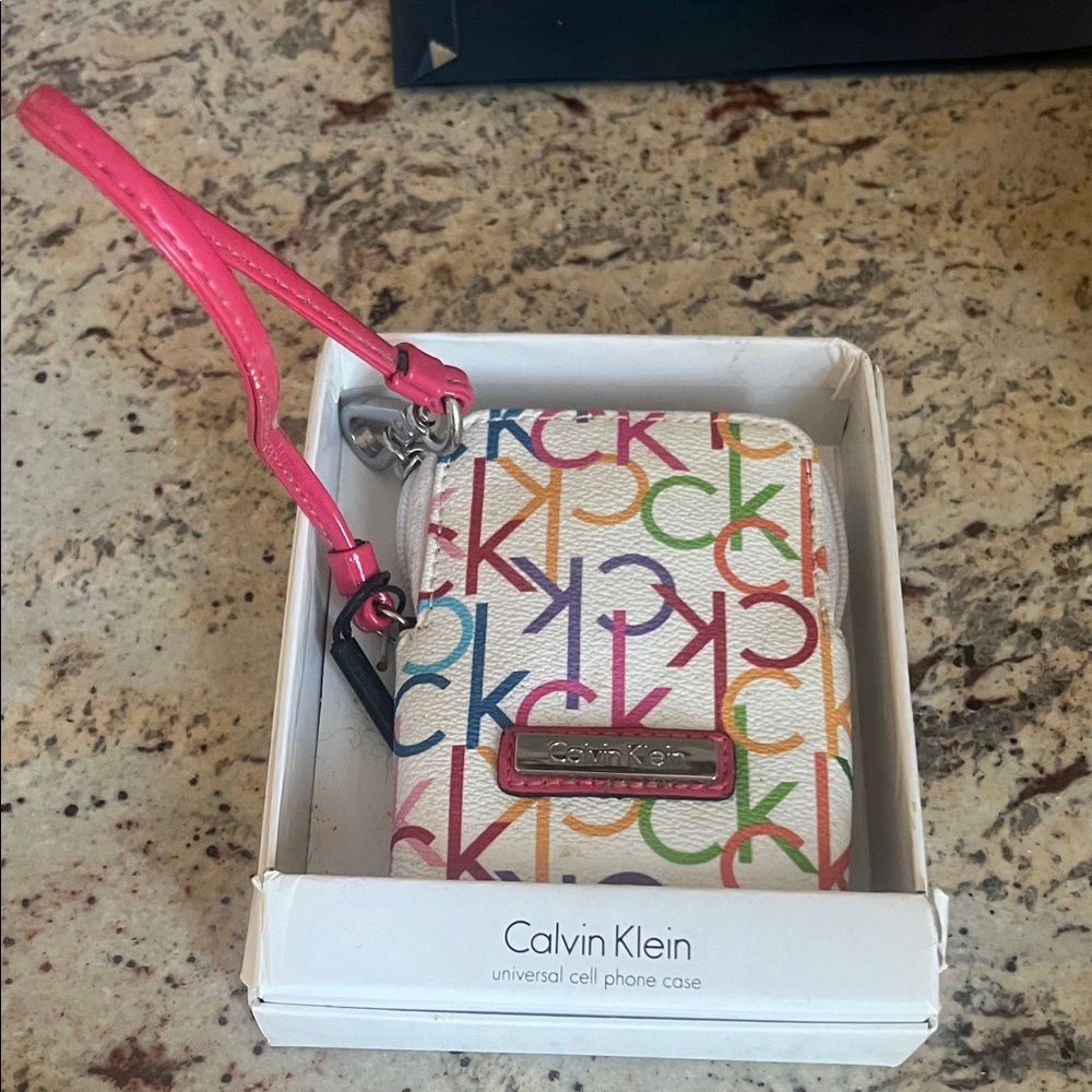 Calvin Klein Colorful CK Pattern Phone Case with Pink Strap
